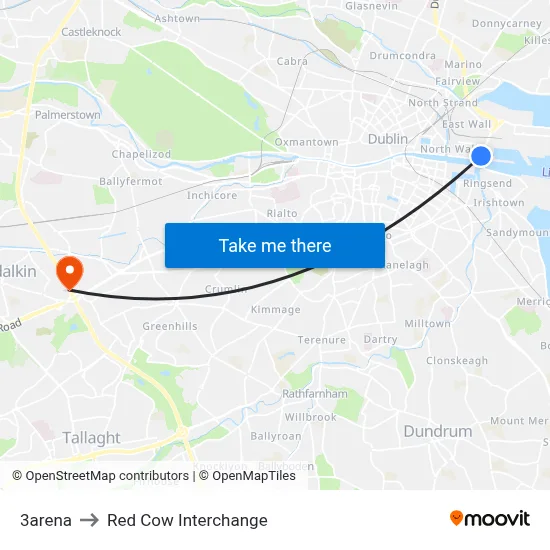 3arena to Red Cow Interchange map
