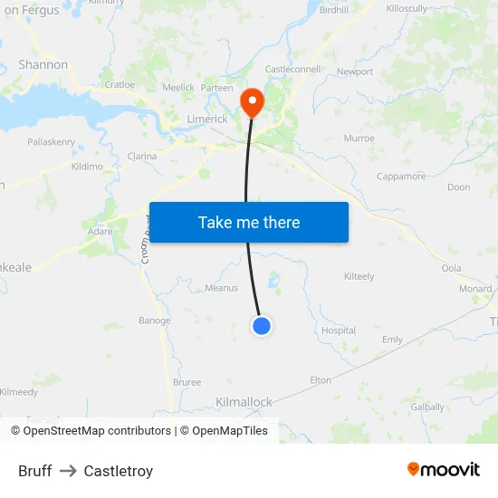 Bruff to Castletroy map