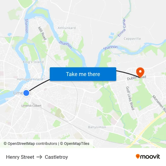 Henry Street to Castletroy map