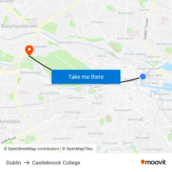 Dublin to Castleknock College map