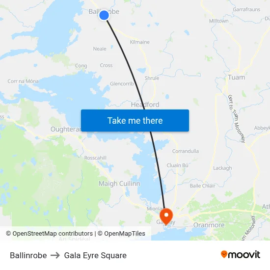 Ballinrobe to Gala Eyre Square map