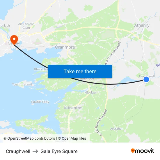 Craughwell to Gala Eyre Square map