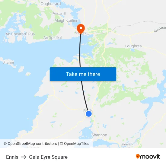 Ennis to Gala Eyre Square map