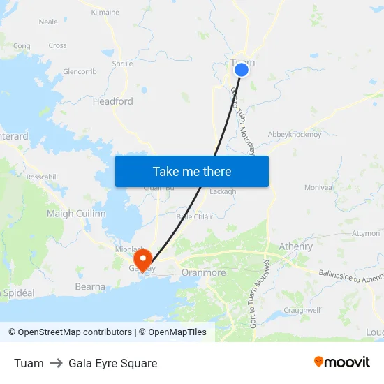Tuam to Gala Eyre Square map