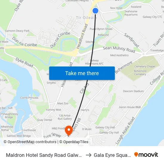 Maldron Hotel Sandy Road Galway to Gala Eyre Square map