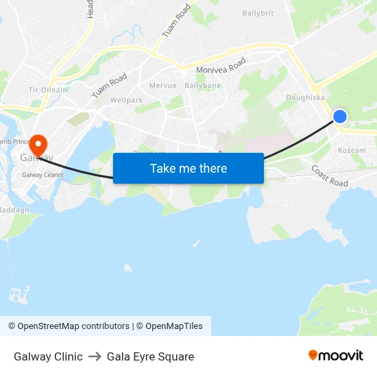 Galway Clinic to Gala Eyre Square map