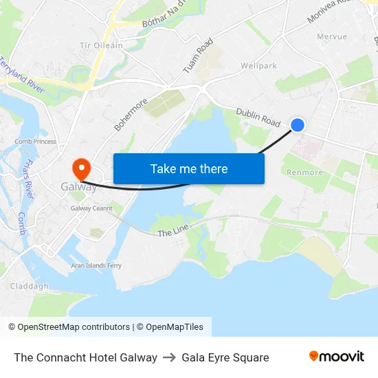 The Connacht Hotel Galway to Gala Eyre Square map