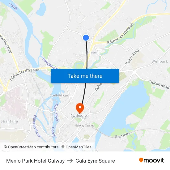 Menlo Park Hotel Galway to Gala Eyre Square map