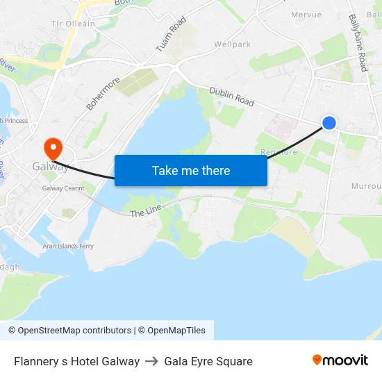 Flannery s Hotel Galway to Gala Eyre Square map