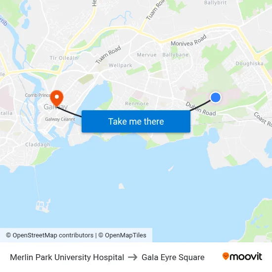 Merlin Park University Hospital to Gala Eyre Square map