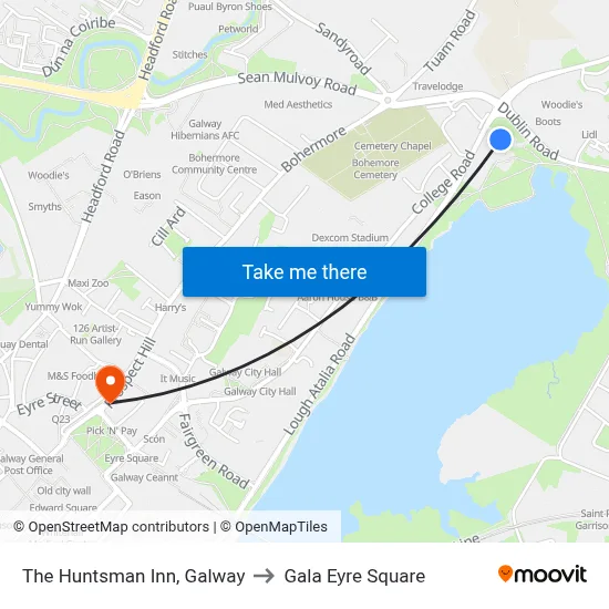The Huntsman Inn, Galway to Gala Eyre Square map