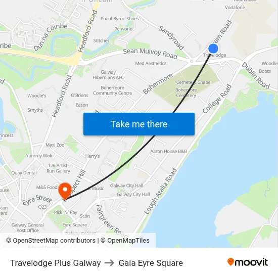 Travelodge Plus Galway to Gala Eyre Square map