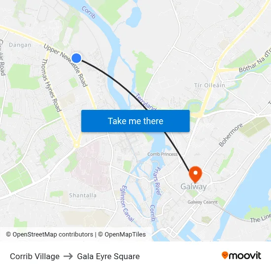 Corrib Village to Gala Eyre Square map