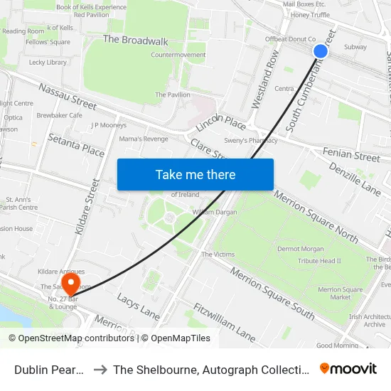 Dublin Pearse to The Shelbourne, Autograph Collection map