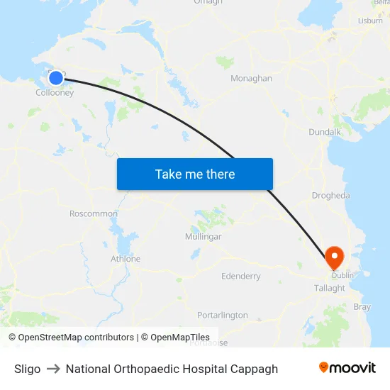 Sligo to National Orthopaedic Hospital Cappagh map