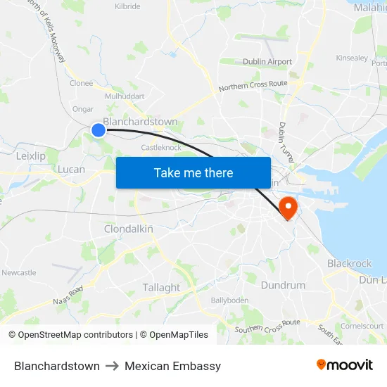 Blanchardstown to Mexican Embassy map