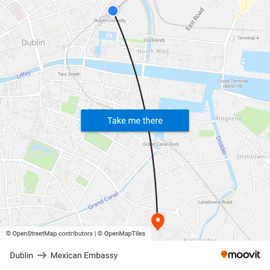 Dublin to Mexican Embassy map