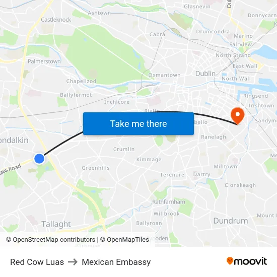 Red Cow Luas to Mexican Embassy map