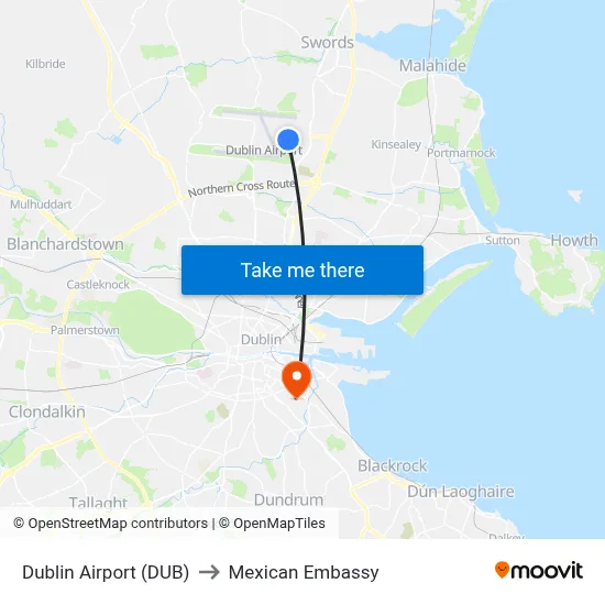 Dublin Airport (DUB) to Mexican Embassy map