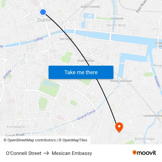 O'Connell Street to Mexican Embassy map
