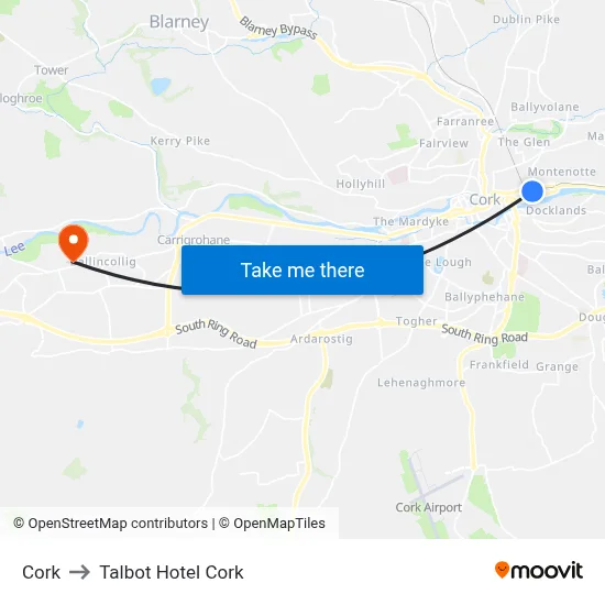 Cork to Talbot Hotel Cork map