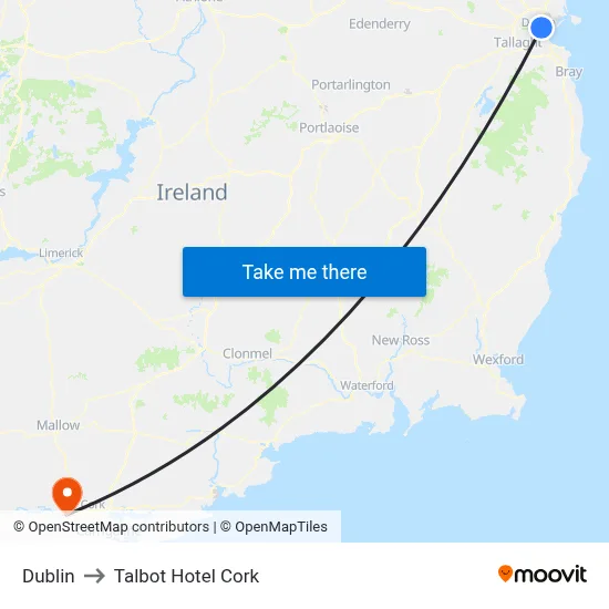 Dublin to Talbot Hotel Cork map