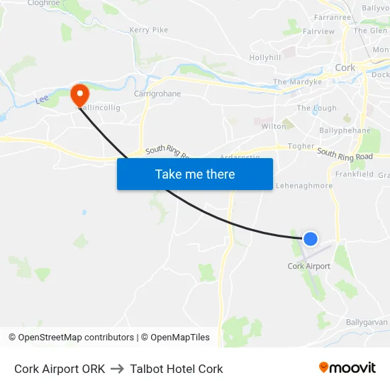 Cork Airport ORK to Talbot Hotel Cork map