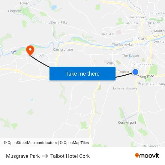 Musgrave Park to Talbot Hotel Cork map