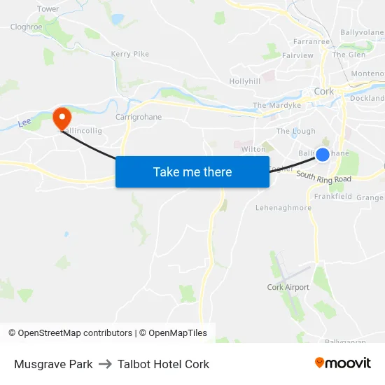 Musgrave Park to Talbot Hotel Cork map