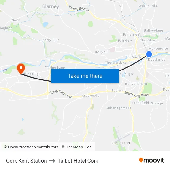 Cork Kent Station to Talbot Hotel Cork map