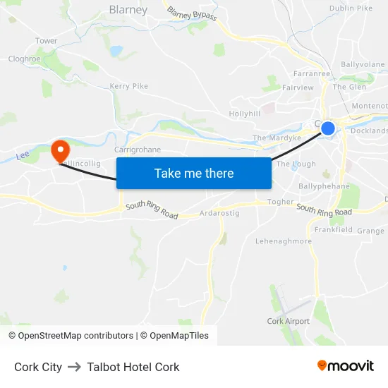 Cork City to Talbot Hotel Cork map