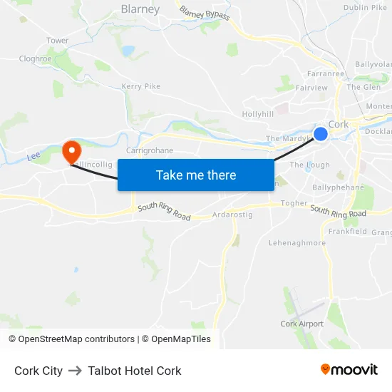 Cork City to Talbot Hotel Cork map