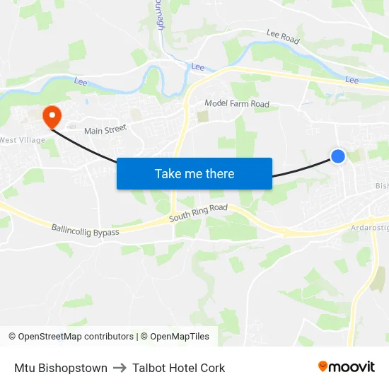 Mtu Bishopstown to Talbot Hotel Cork map