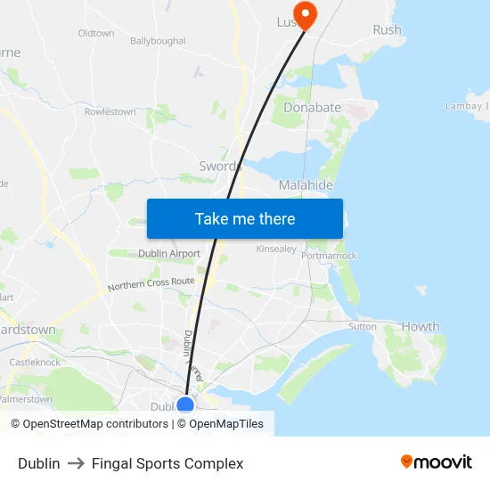 Dublin to Fingal Sports Complex map