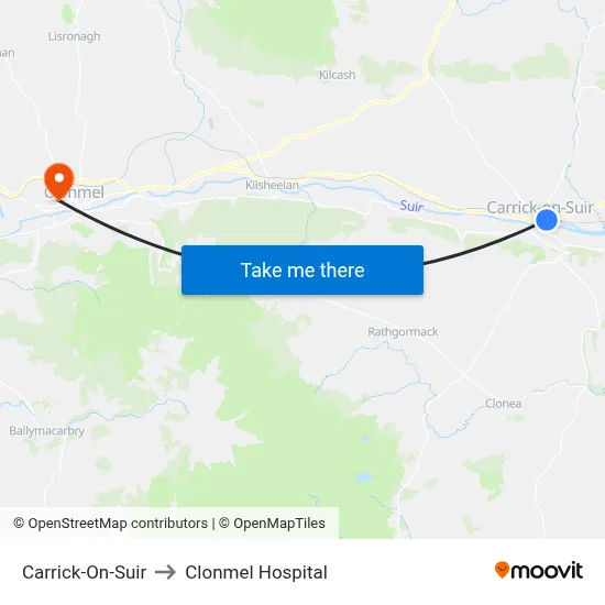 Carrick-On-Suir to Clonmel Hospital map