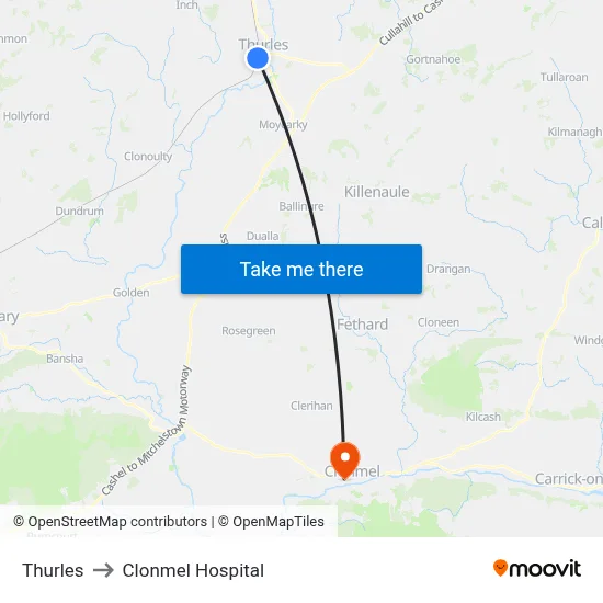 Thurles to Clonmel Hospital map