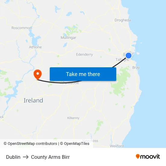 Dublin to County Arms Birr map