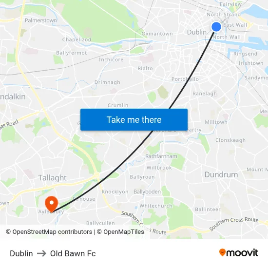 Dublin to Old Bawn Fc map