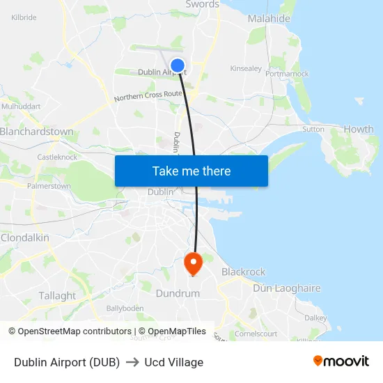 Dublin Airport (DUB) to Ucd Village map