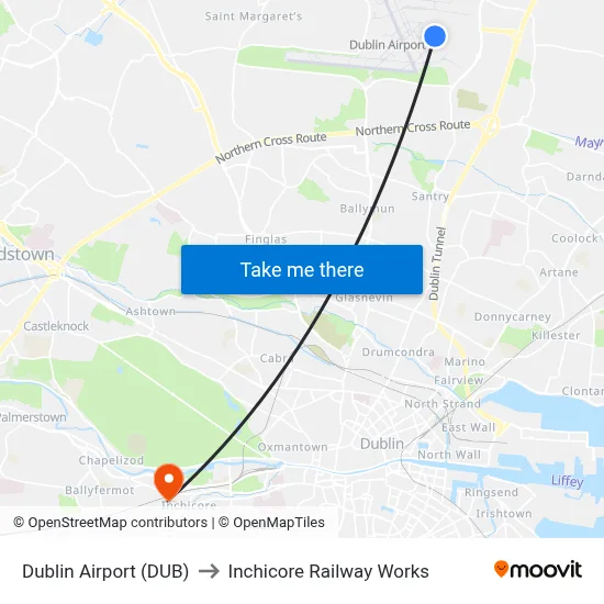 Dublin Airport (DUB) to Inchicore Railway Works map