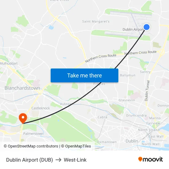 Dublin Airport (DUB) to West-Link map