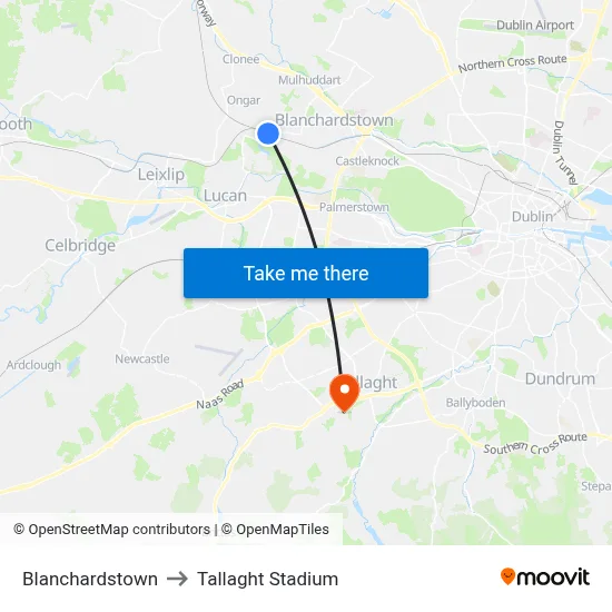 Blanchardstown to Tallaght Stadium map