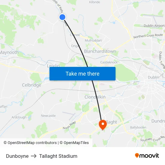 Dunboyne to Tallaght Stadium map