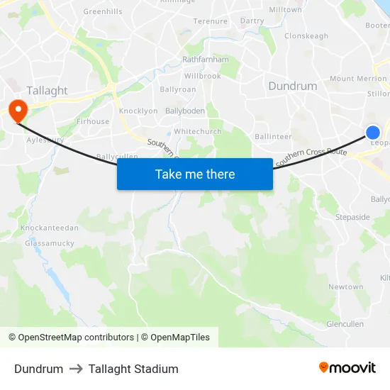 Dundrum to Tallaght Stadium map