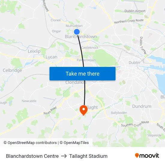 Blanchardstown Centre to Tallaght Stadium map