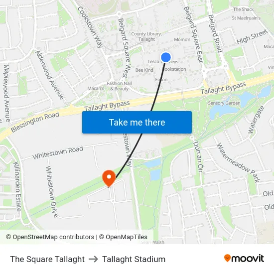 The Square Tallaght to Tallaght Stadium map
