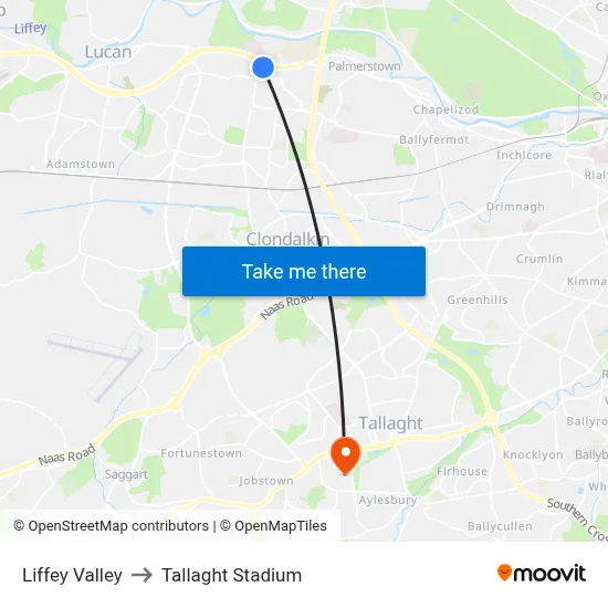 Liffey Valley to Tallaght Stadium map