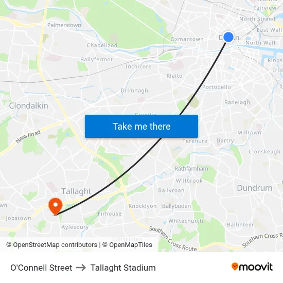 O'Connell Street to Tallaght Stadium map