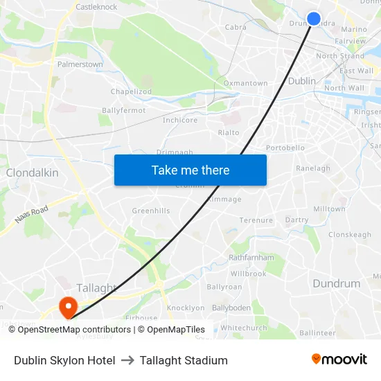 Dublin Skylon Hotel to Tallaght Stadium map
