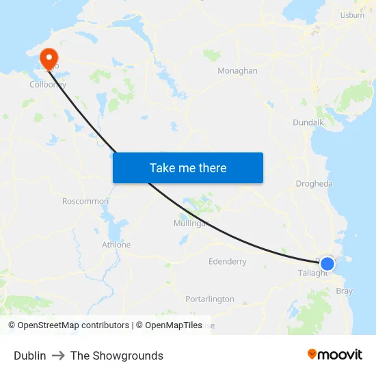 Dublin to The Showgrounds map